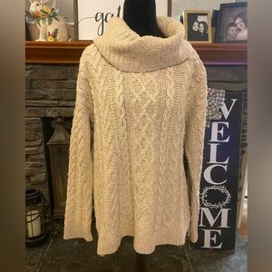 Lauren Ralph Lauren Cream Cable Knit Cowl Neck Fisherman Sweater
